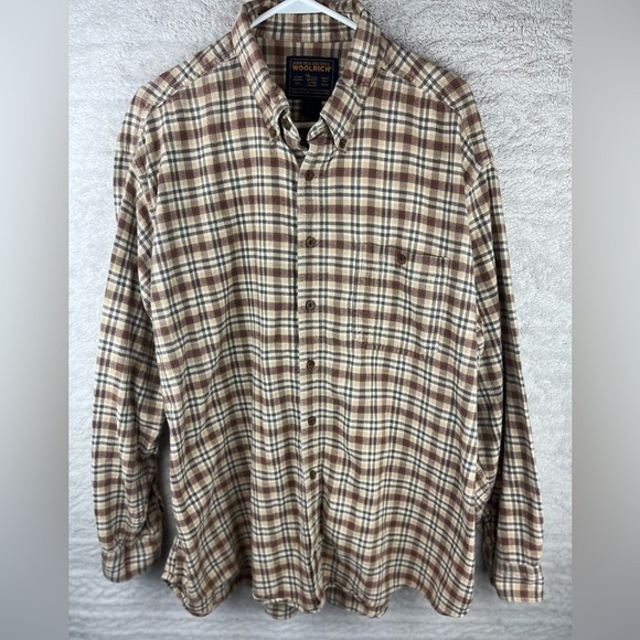 Vintage WOOLRICH Brown/Tan Button Up Shirt Plaid Flannel Size 2XL Grunge - Picture 1 of 15